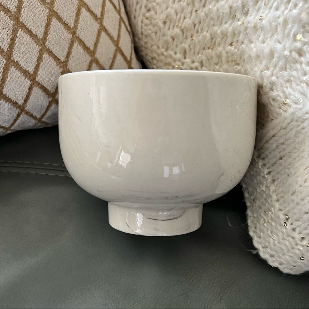 ELEGANT Marble Look CREAMY Off White & Grey CERAMIC Candle Holder PLANTER VASE